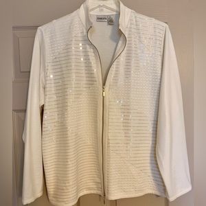 Chicos Cream  Sequin Front Zip  Up Jacket